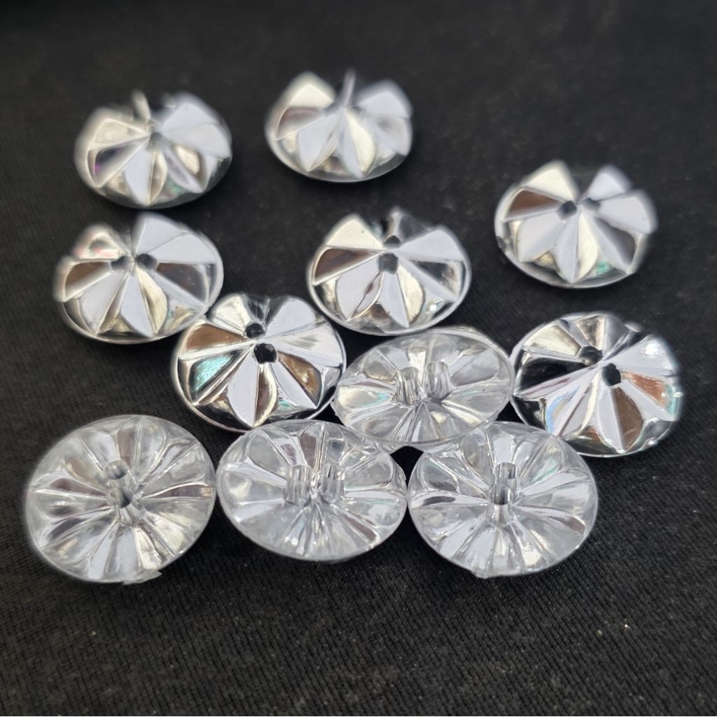 144 PCS Kancing Baju Hias  Crytal Bunga Bening  Diameter 18 mm (Kc Gamis /Blazer dan Soffa