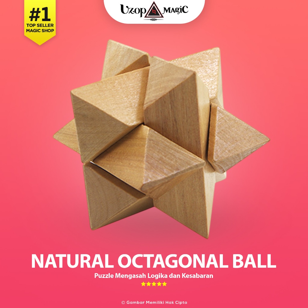 Puzzle Kayu 3D Kongming Lock Natural Octagonal - Puzzle Edukatif Anak & Dewasa - Uzop Magic Shop