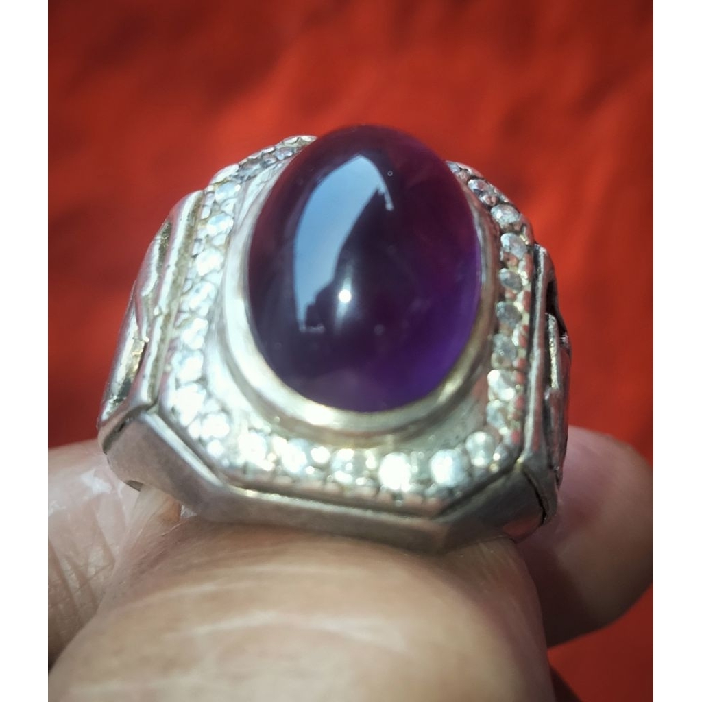 cincin perak tebal batu akik kecubung ungu amethys xmantan tersedia keris sepuh sengkelat kinatah si