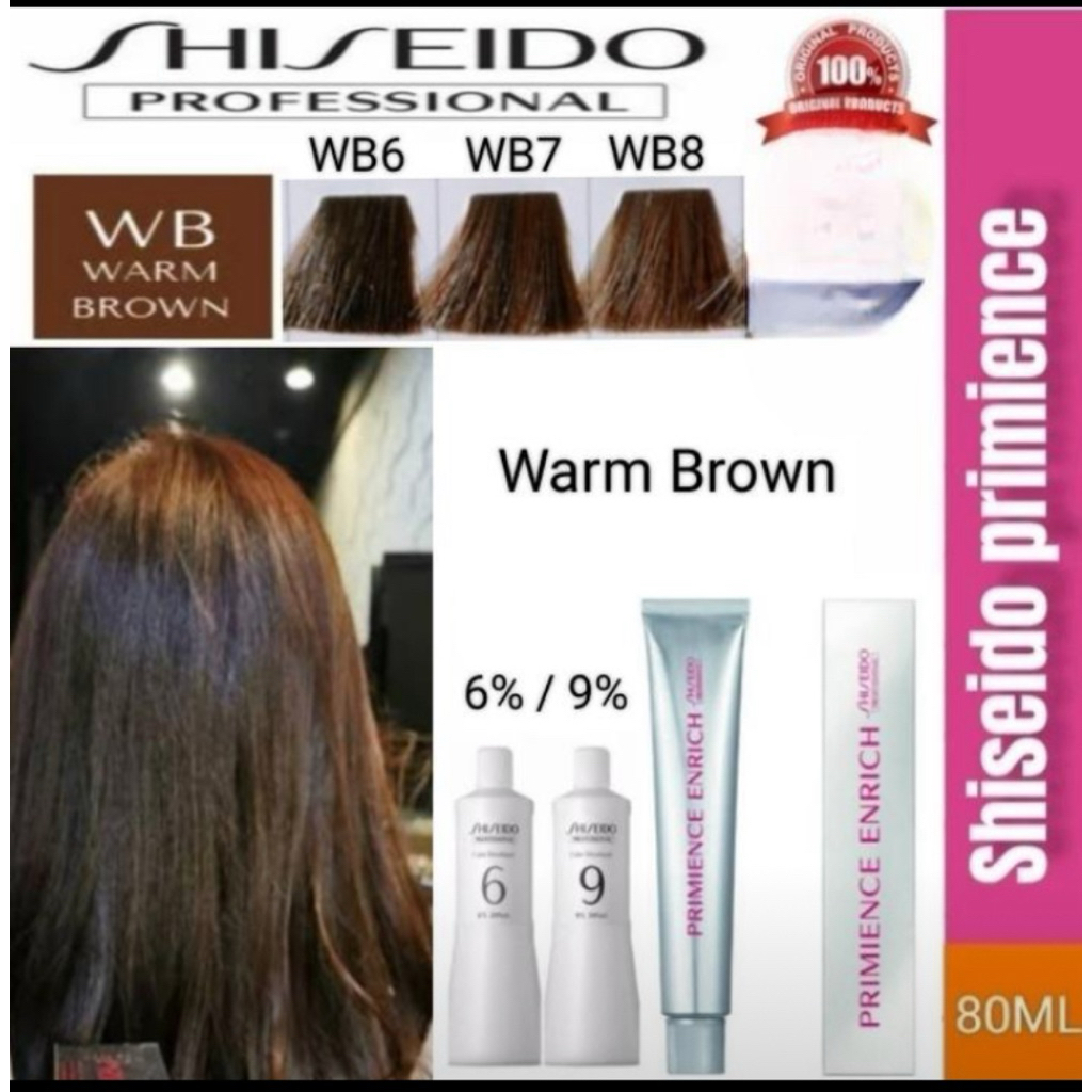 cat rambut shiseido primience enrich (WB) warm brown hair color -WB6, cat aja