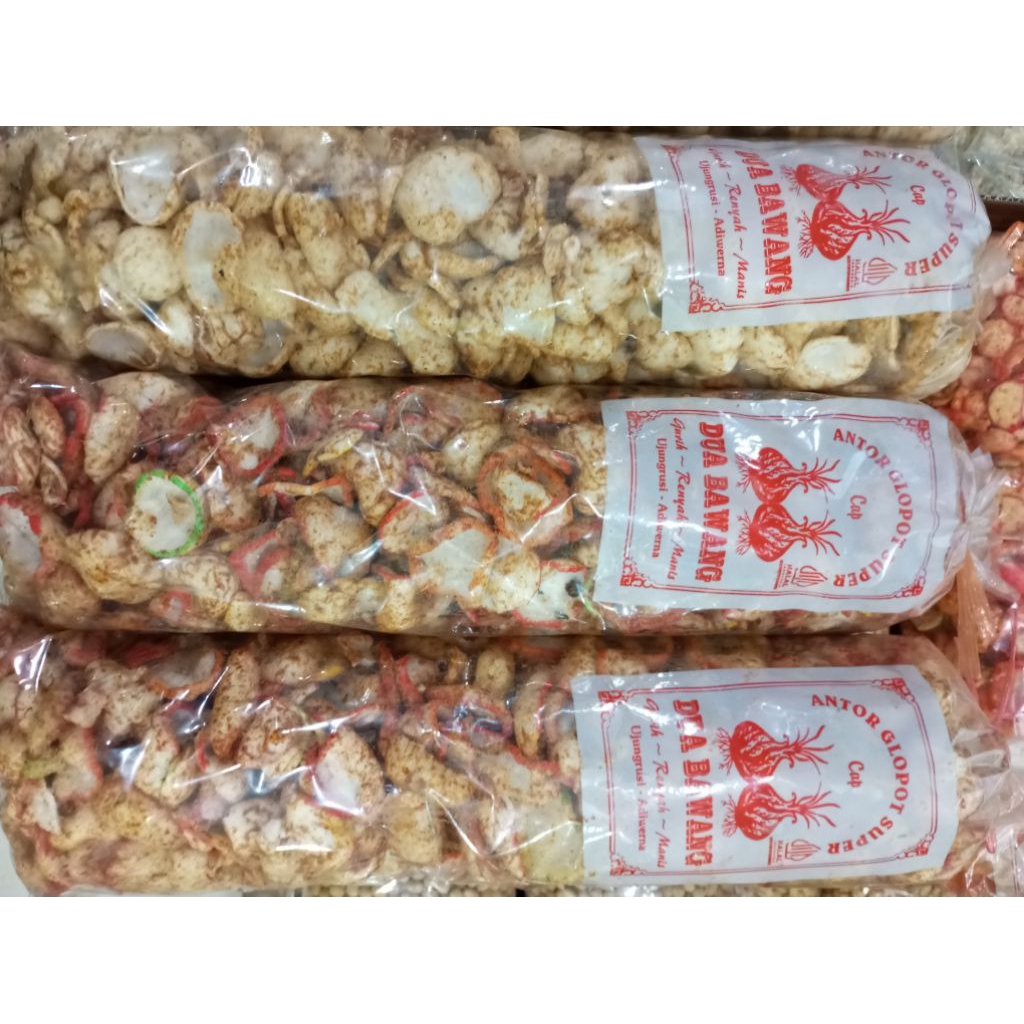 

Krupuk antor cap bawang Khas tegal, krupuk glopot,
