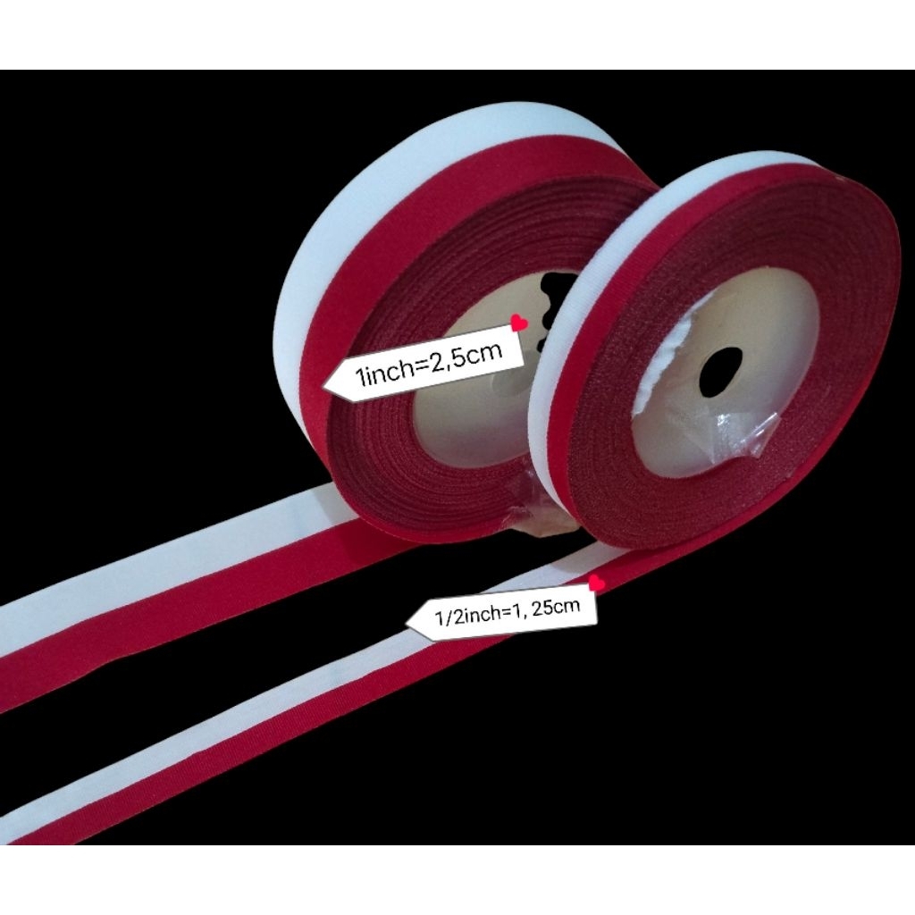 

PITA SATIN MERAH PUTIH BENDERA MERAH PUTIH METERAN(PER METER)1inch:2,5cm , 1/2inch:1, 25cm