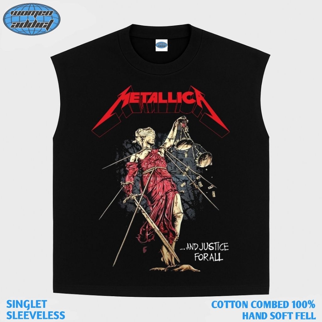 KAOS BAJU SINGLET METALLICA JUSTICE | SINGLET HITAM | SINGLET BAND | KAOS BAND | BAND METAL | LEKBON