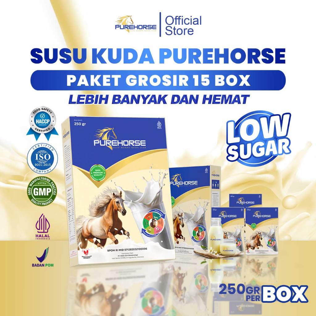 

Purehorse Susu Kuda Liar Sumbawa Asli 100% Untuk Rematik dan Pegal Linu Paket Grosir 15 Box