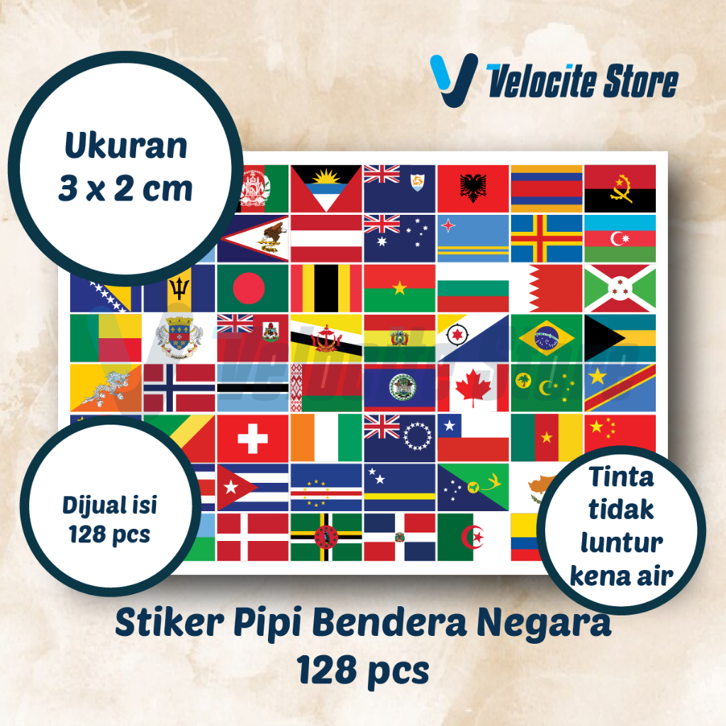 

Stiker Pipi Bendera Negara 3x2 cm (128 pcs)
