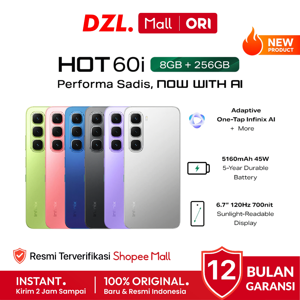 DZL - HP INFINIX Hot 60i 8/256 6/128 GB Original Garansi Resmi Official Store Handphone Ori