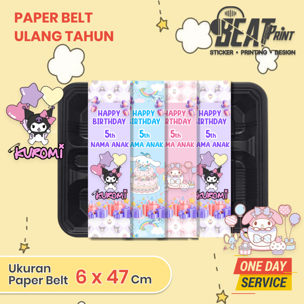

BENTO BELT MY MELODY PAPER BELT BENTO BELT CINAMOROLL CUSTOM NAMA PITA KERTAS TEMPELAN HIASAN NASI KOTAK TEMPAT MAKAN ULTAH ULANG TAHUN HAPPY BIRTHDAY PERLENGKAPAN BINGKISAN KERTAS UCAPAN CINAMOROLL KUROMI