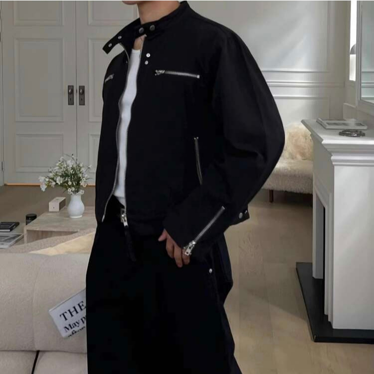 ORIGINAL GARANSI JAKET JEANS DENIM SHANGHAI HITAM DOUBLE ZIPPER