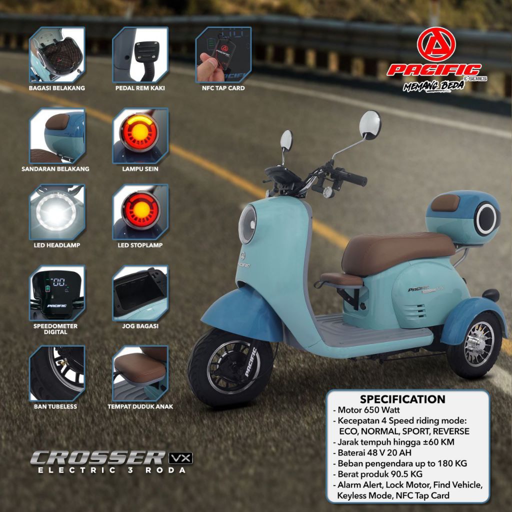 SEPEDA LISTRIK RODA 3 PACIFIC CROSSER VX
