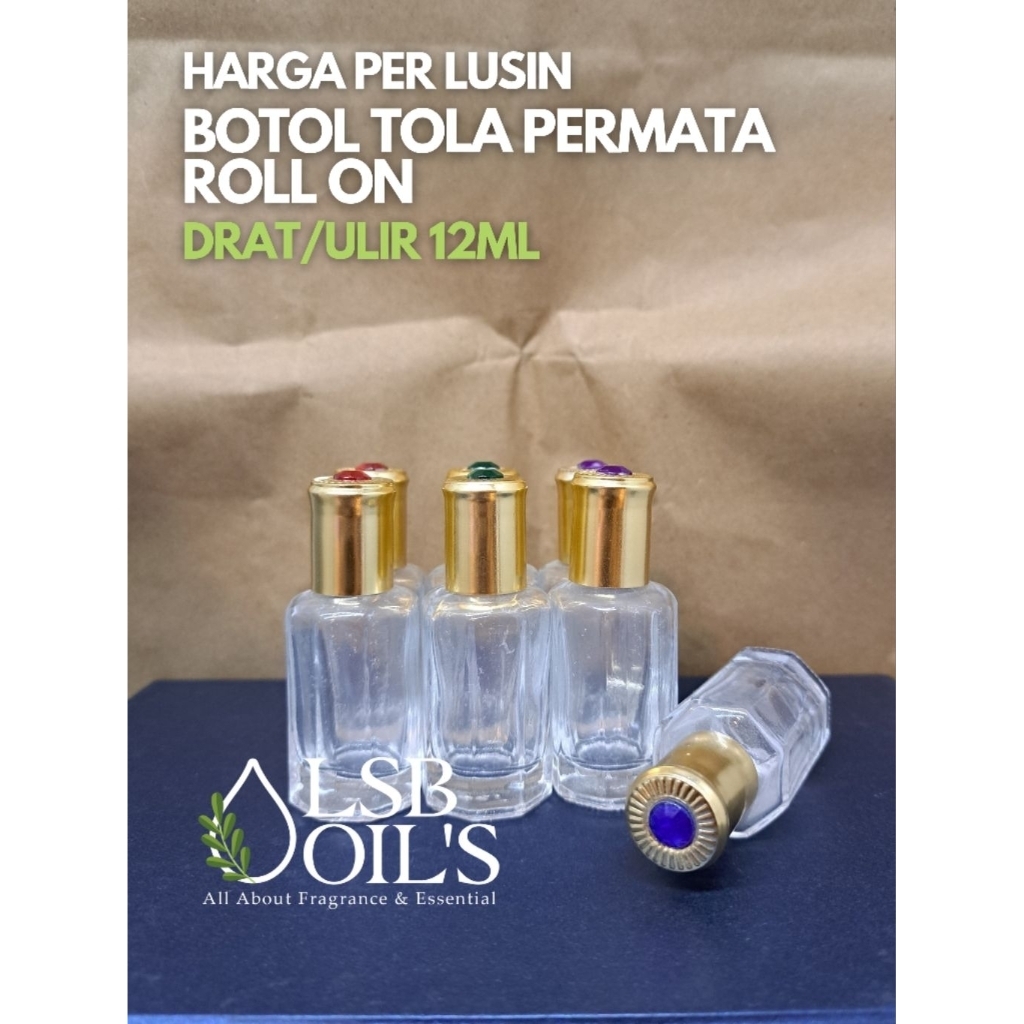 BOTOL TOLA PERMATA ROLL ON 12ML - BOTOL TOLA PERMATA ROLL ON KOTAK 12ML TUTUP GOLD - BOTOL PARFUM KO