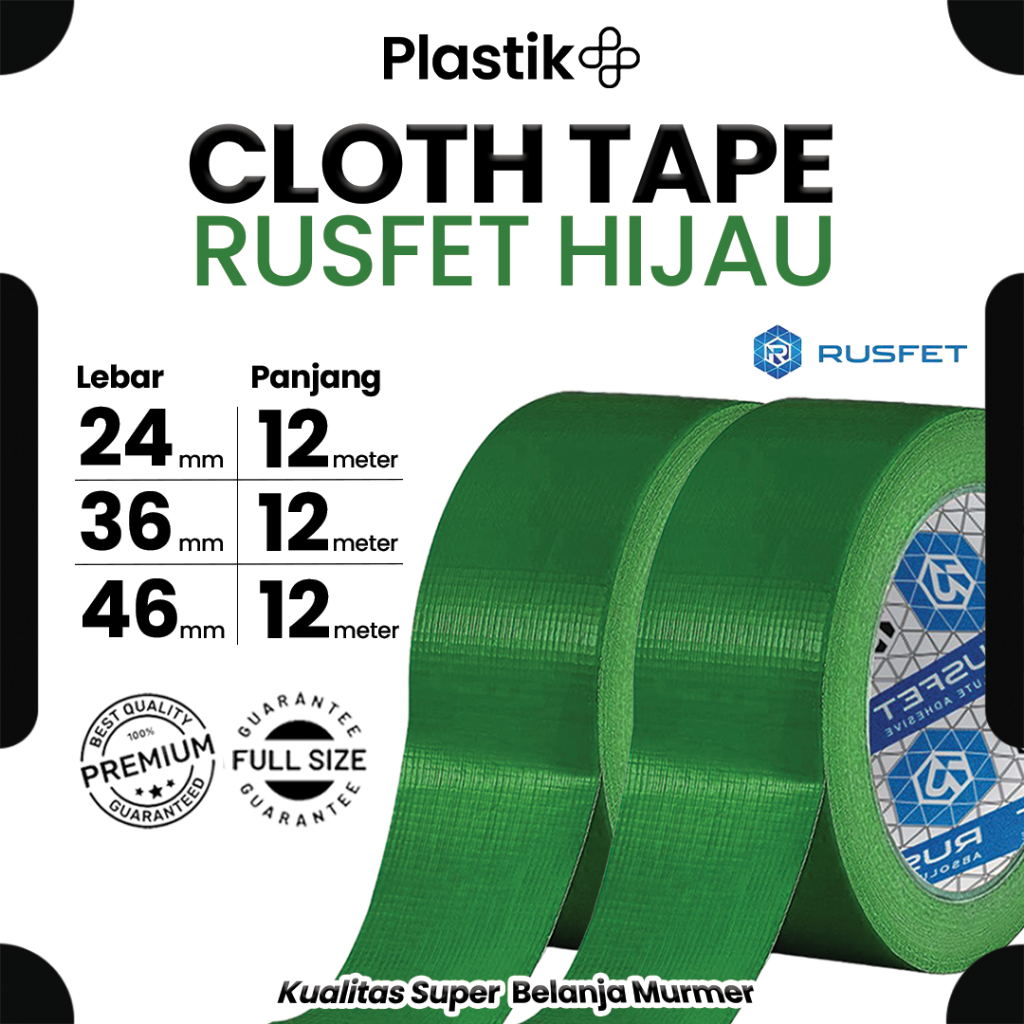 

Lakban Kain Hijau Tebal (Cloth Tape) Isolasi / Solatip Kain Merek Rusfet Harga Ecer Satuan termurah