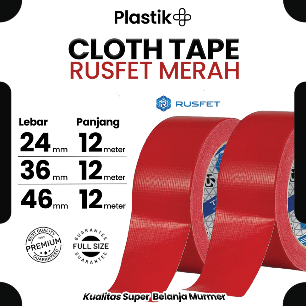 

Lakban Kain Merah Tebal (Cloth Tape) Isolasi / Solatip Kain Merek Rusfet Harga Ecer Satuan termurah