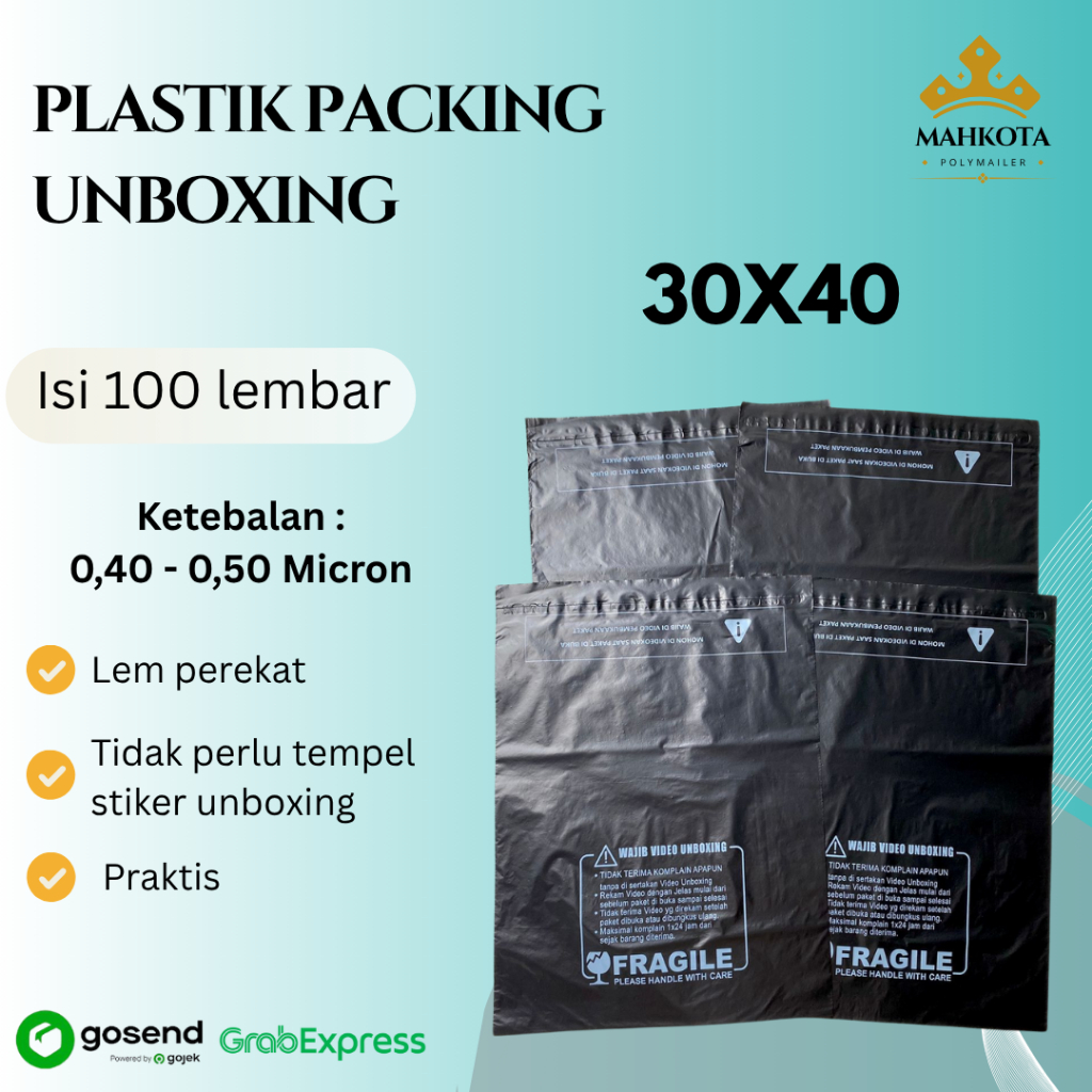

Plastik Packing Unboxing 30x40 cm Isi 100 Lembar – Polymailer Ada Lem Perekat Plastik Packing Online Shop Sticker Unboxing