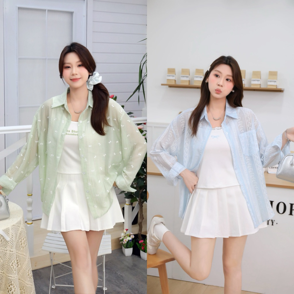 {SET} kemeja transparan / kemeja korean style lengan panjang / kemeja wanita