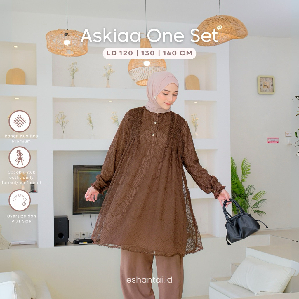 Askiaa LD 140 130 120 One Set JUMBO Brokat Chantily Mewah | Askia Setelan Big Size XL–5XL Outer Brok