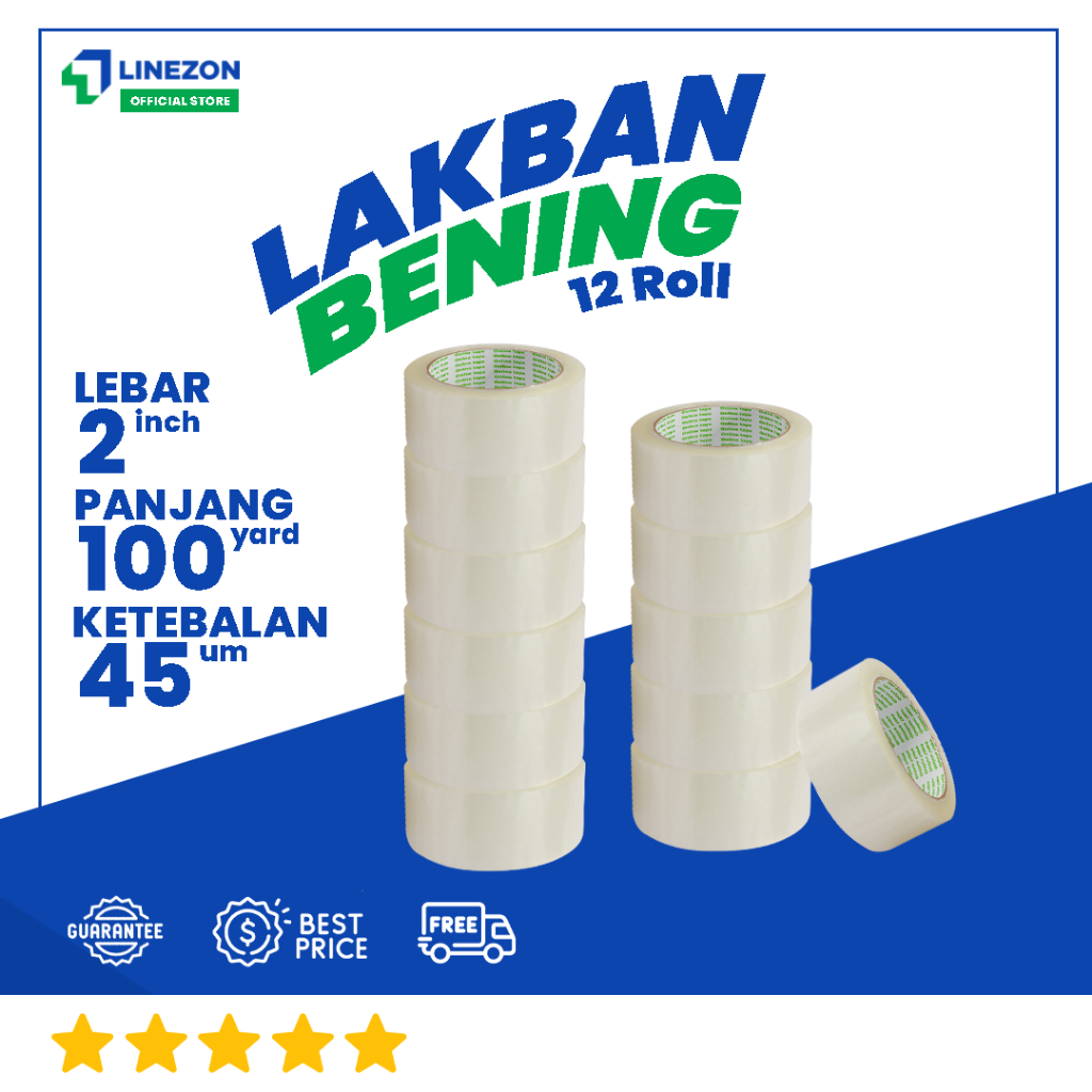

12 pcs Lakban Bening 100 Yard 2 Inch / Online Tape Lakban Isolatip Solatip Termurah