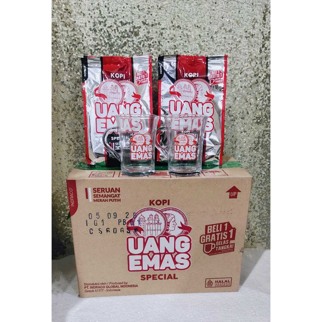 

Kopi Bubuk Uang Emas 1 DUS (9 x 350g) TERLARIS BONUS GELAS Kopi Hitam Robusta Tubruk - KARTONAN