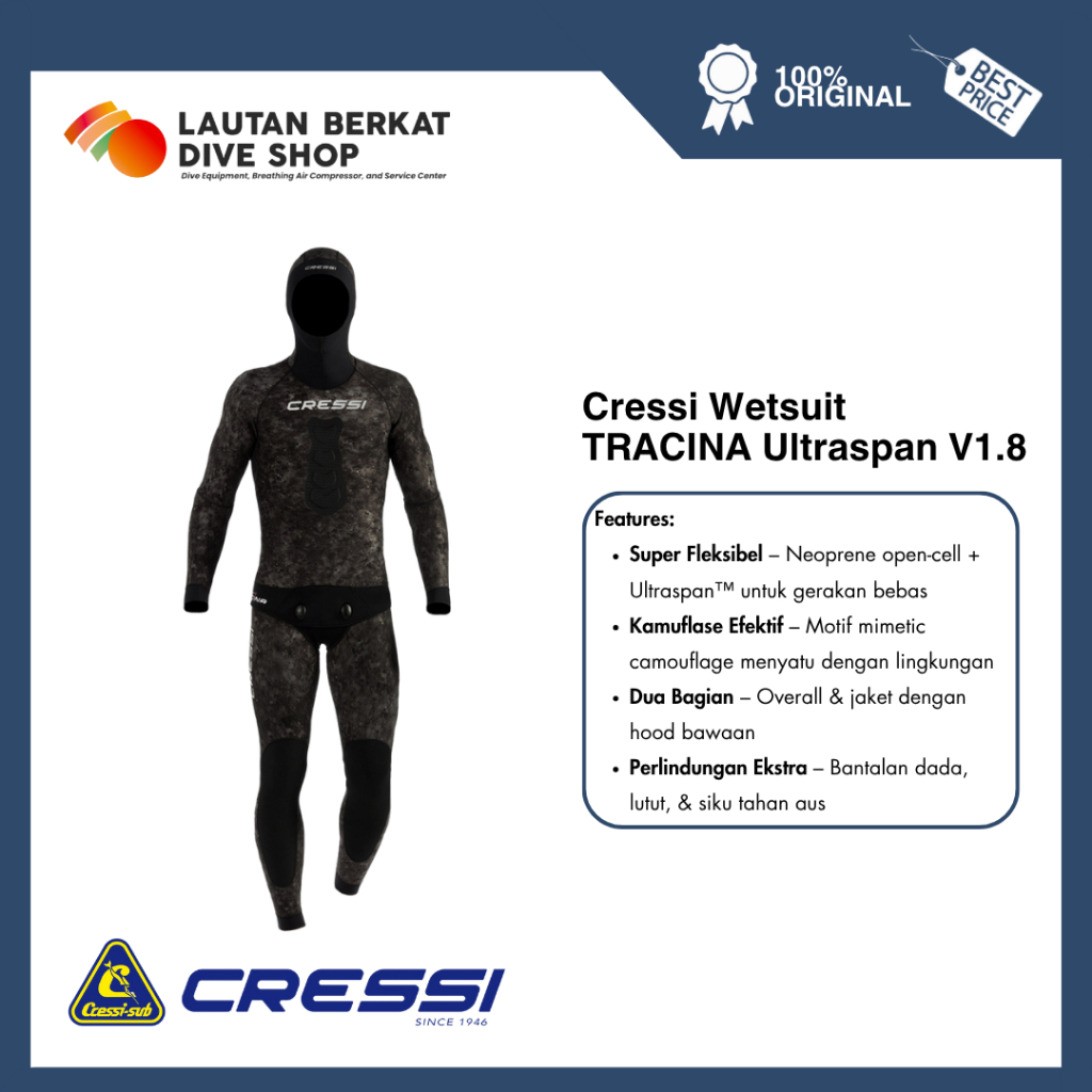 Cressi Tracina 1.8mm Camo Wetsuit – Spearfishing & Freediving Super Fleksibel