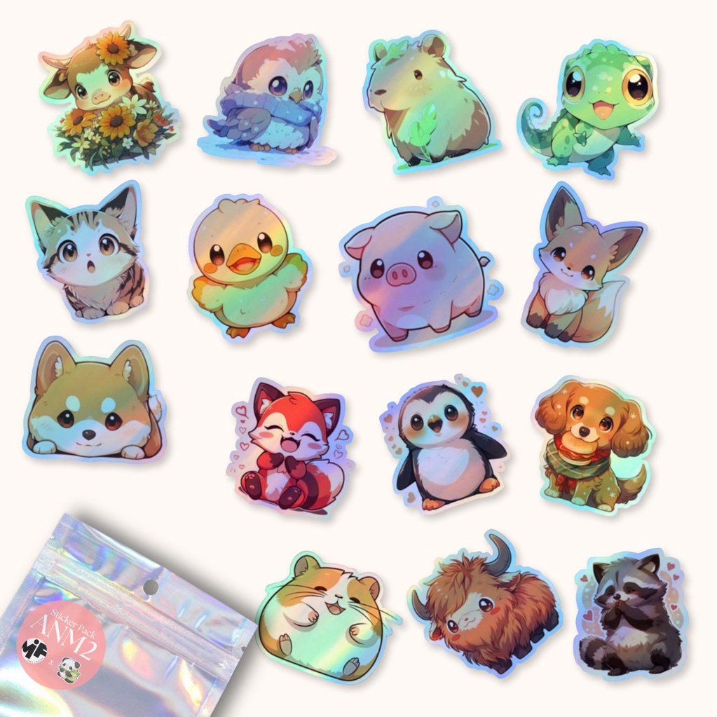 

[1 Pack] Sticker Hologram Cute Animals Premium Laminasi , Stiker Hologram Hewan Lucu Premium Isi Banyak Dekorasi Laptop Tumblr Gitar
