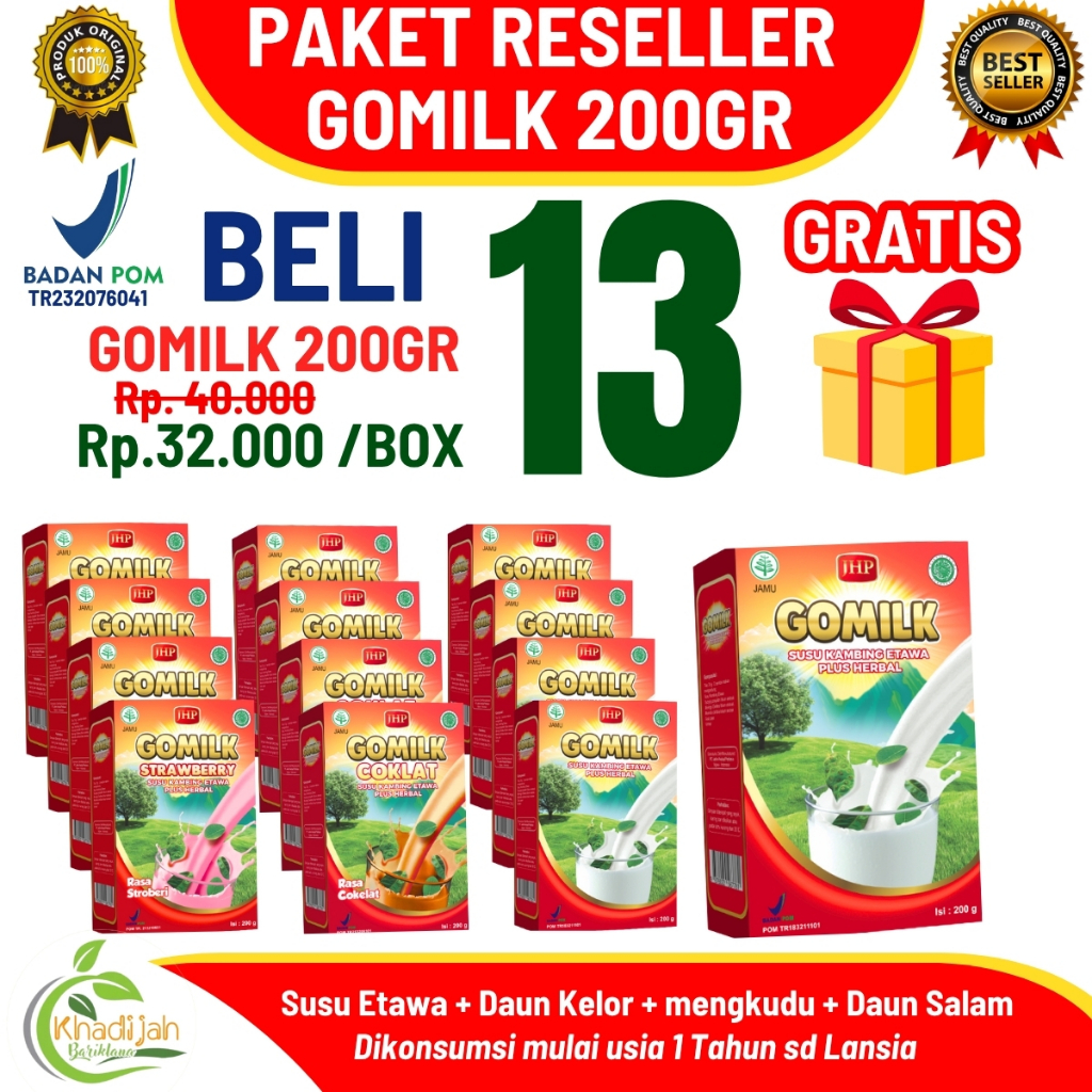 

[ 13 BOX ] GOMILK Susu Kambing Etawa Plus Herbal, Untuk Semua Usia Mulai 1 Tahun, Paket Reseller
