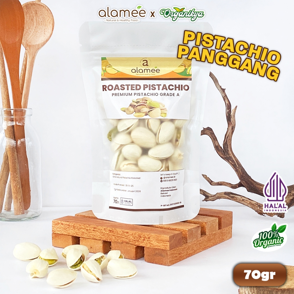 

ALAMEE Roasted Pistacio Kacang Pistachio 70gr Fustuk Panggang Organic Dalam Cangkang organikya