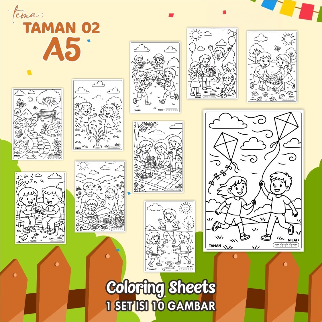 

(A5) KERTAS MEWARNAI ANAK - COLORING SHEETS KODE TAMAN 02 - LEMBAR MEWARNAI ANAK