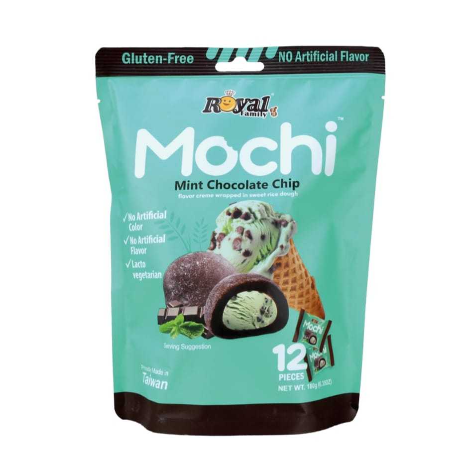 

Royal Family Mochi Mint Chocolate Chip Gluten Free No Artificial Flavor Mengandung Susu