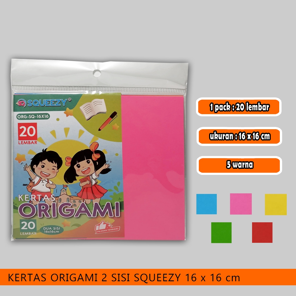 

kertas origami squeezy 2 sisi 16 x 16 / 1 pack / 20 lembar