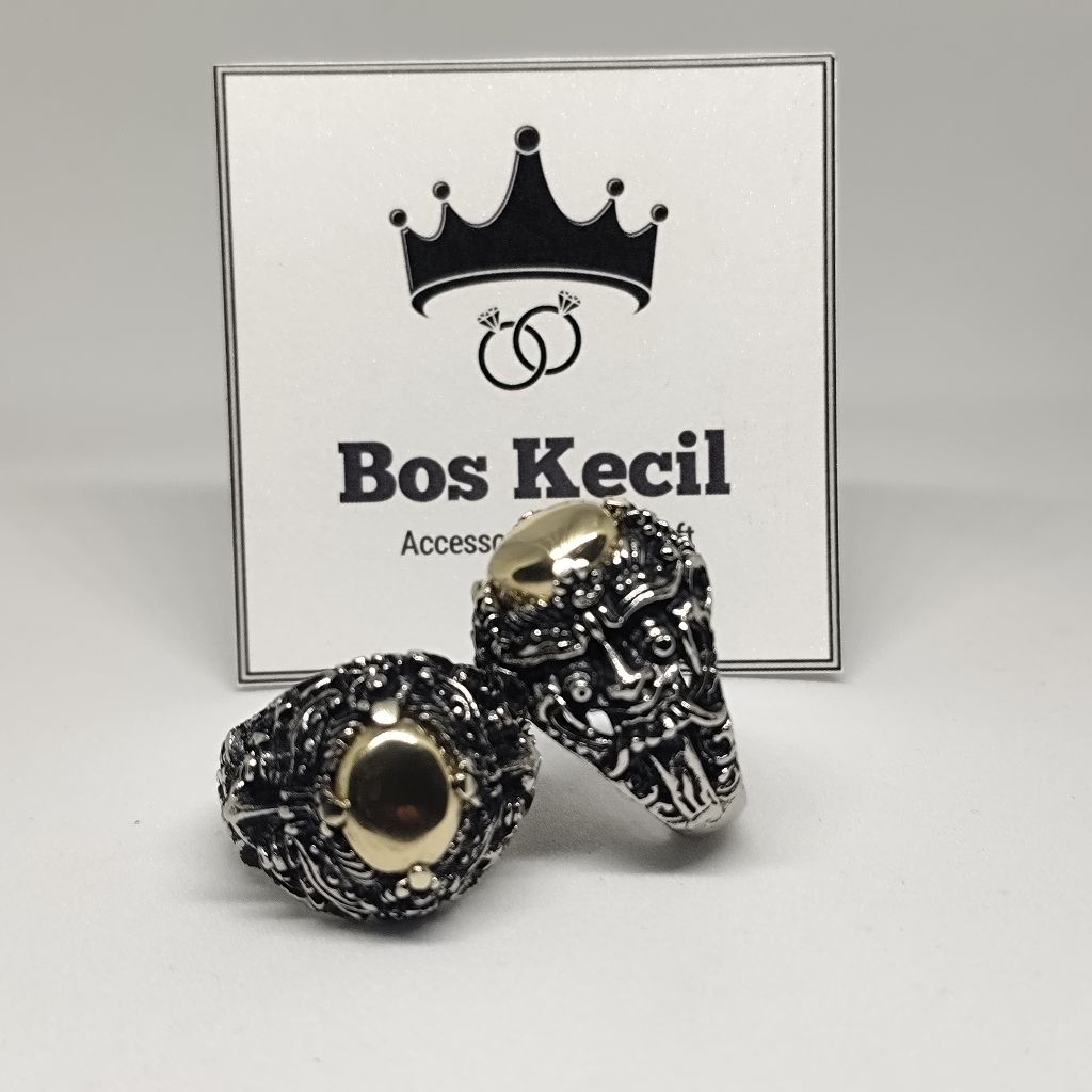 cincin batu badar emas pancadatu nempel magnet model barong bali antik / cincin barong bali badar em