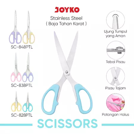 

Joyko Scissors Gunting SC-828PTL/ SC-838PTL/ SC-848PTL Gunting Bahan Stainless Steel Warna Pastel