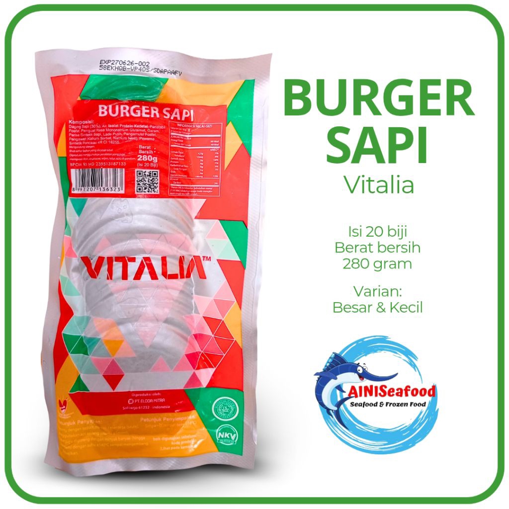 

Vitalia Beef Burger Sapi untuk isian burger atau toping mie