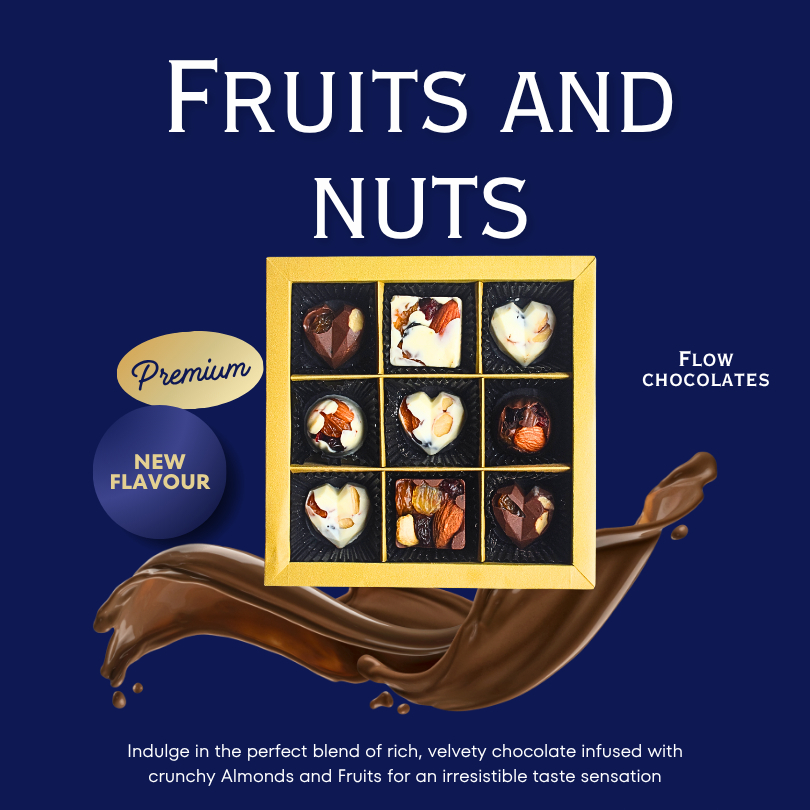 

Flow Chocolates Gift Box 9pcs – Coklat Premium Isi Buah Kering & Kacang, Hadiah