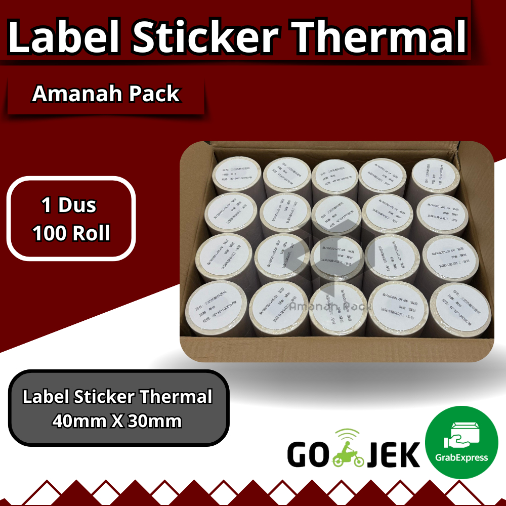

LABEL STICKER THERMAL & CONTINOUS PAPER THERMAL 40 X 30 mm" isi 1000pcs (1dus isi 100 Roll)