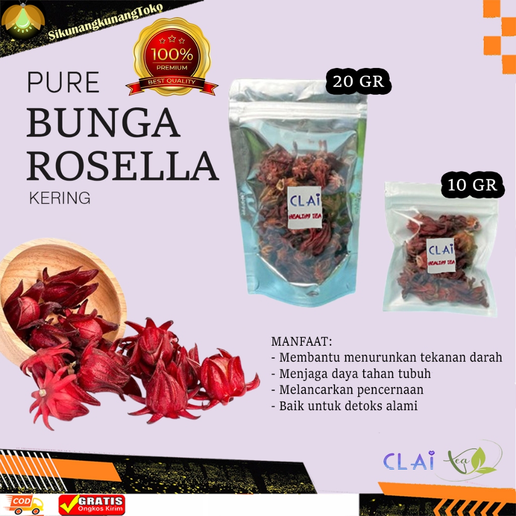

(skn) Teh Bunga Rosella Kering Organik merah hibiscus tea 20 gr rempah herbal rosela