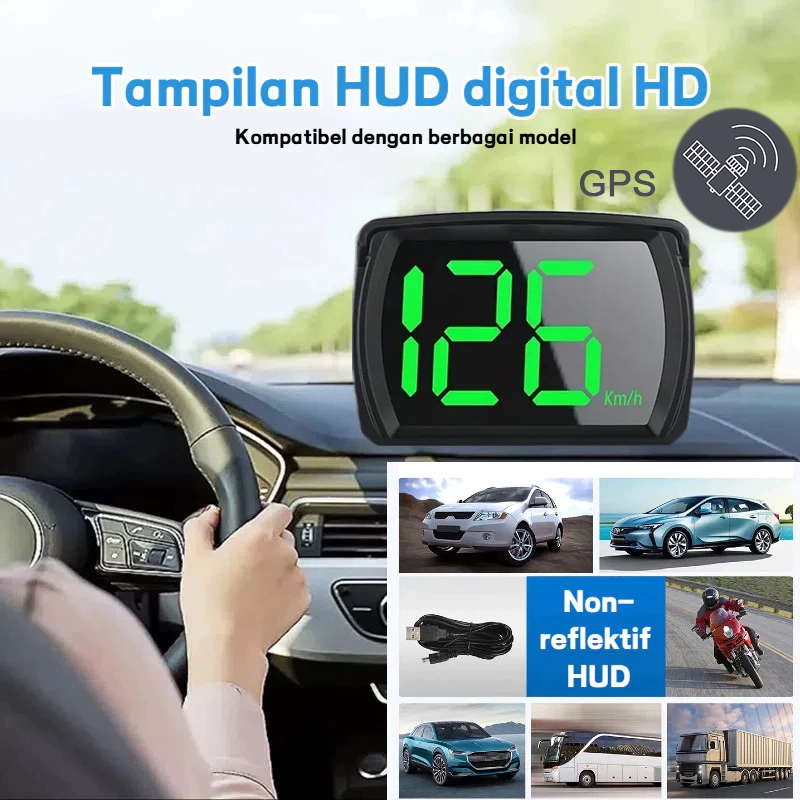 Universal HUD Head Up Digital Display GPS Speedometer KM/H MPH Kendaraan Motor Mobil Truk