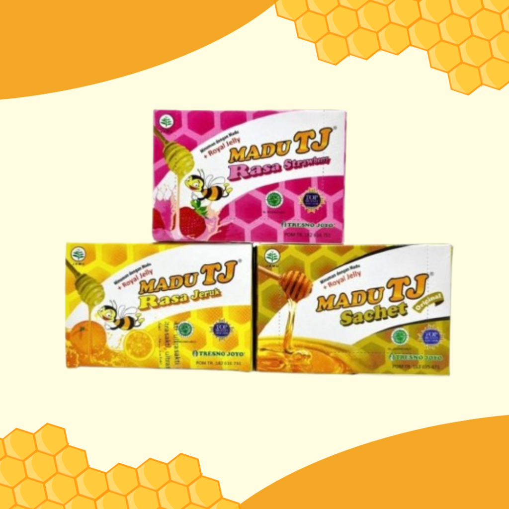 

Madu Tj Sachet Box 3 Rasa Original/Jeruk/Strawberry 1 Box Isi 12 @20Gr | Tj Madu | Madu Sehat