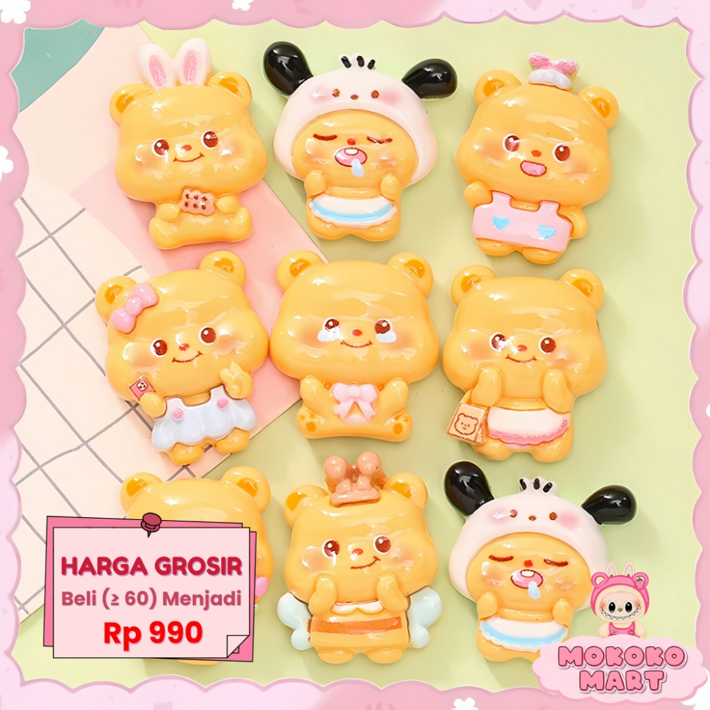 

MM Stiker 3D Resin Clay Dekorasi DIY Botol Gantungan Kunci Jepitan Rambut Motif Butter Bear Kuning