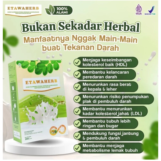 

Etawaherb - Susu Kambing Daun Kelor untuk Kolesterol | Obat Kolesterol Tinggi Alami, Penurun Kolesterol Aman BPOM, Susu Kolesterol