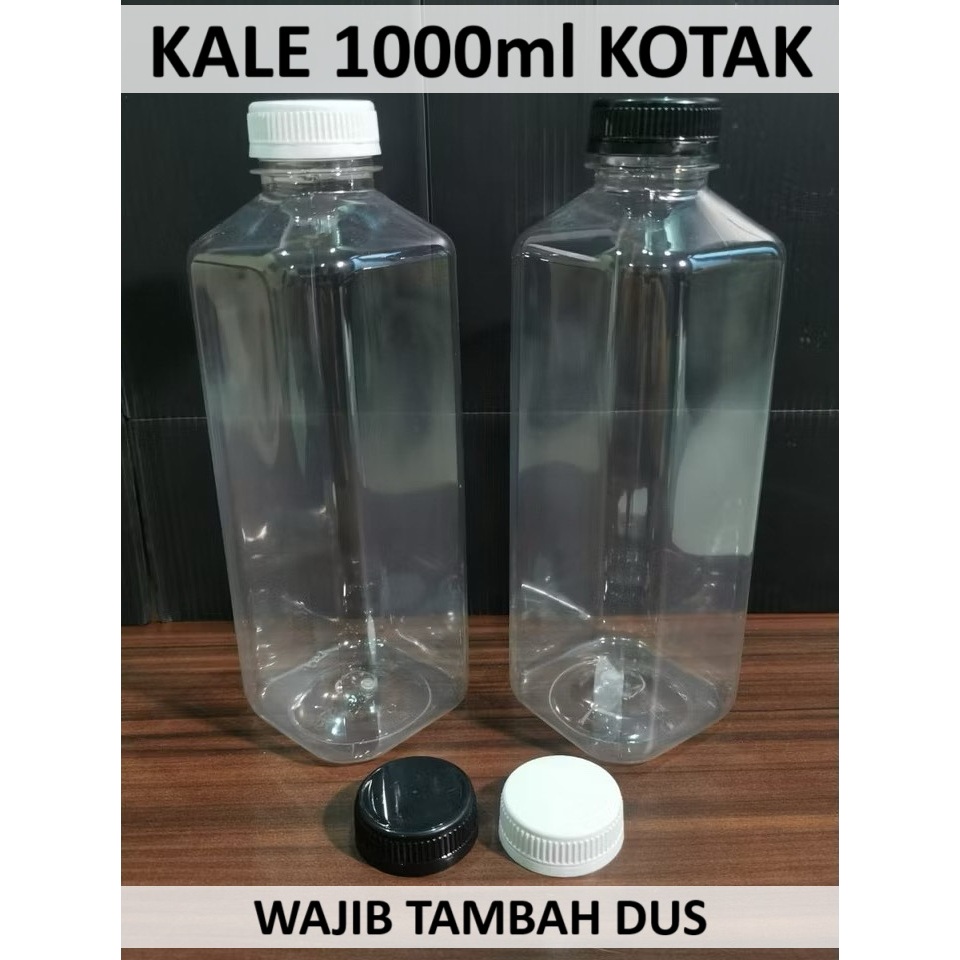SET (Botol + Tutup) - Botol 1L 1 L KOTAK Cantik Jus Kale Kopi Teh  1liter liter 1000 ml 1000ml