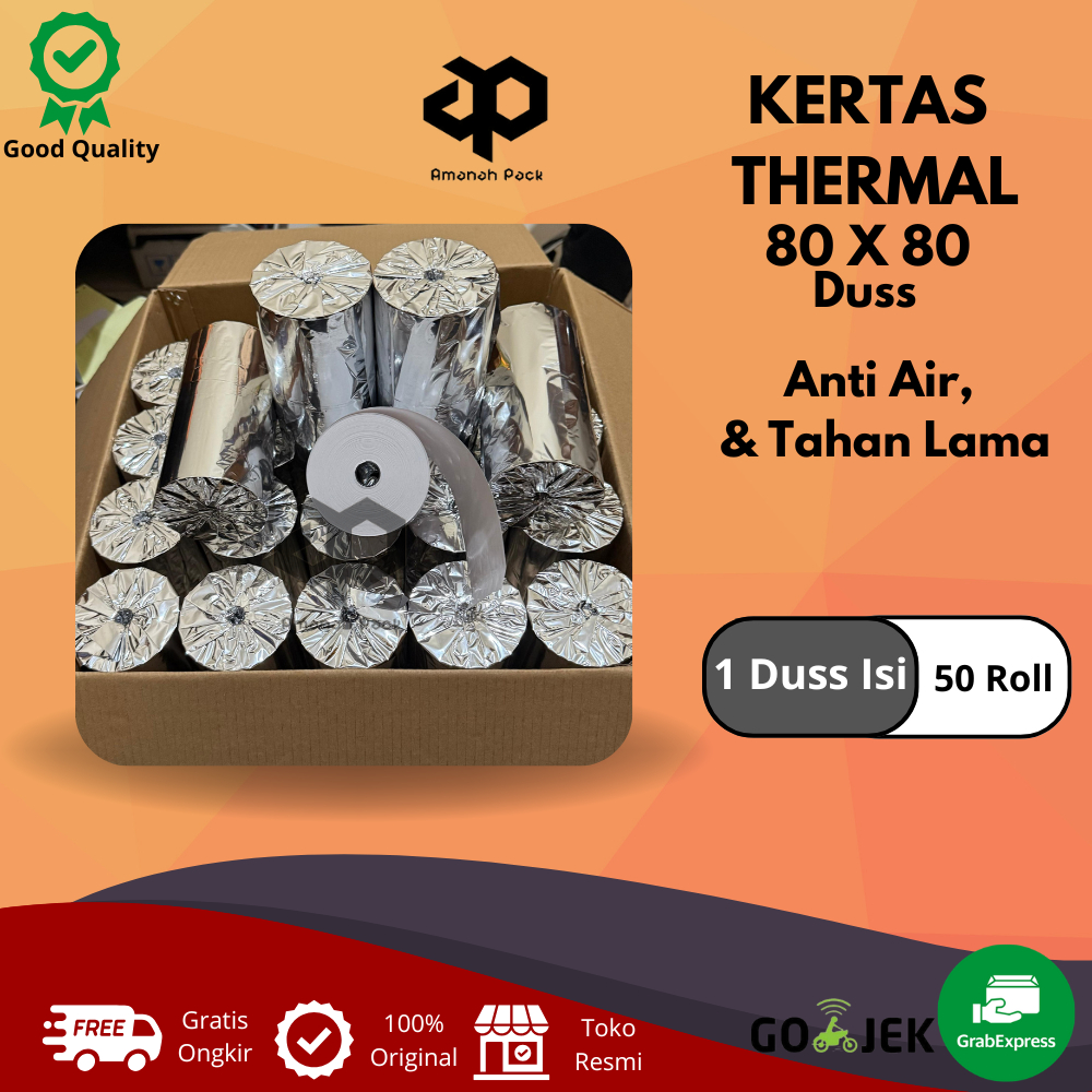 

KERTAS STRUK THERMAL 80mmX80mm ( 1 Dus isi 50Roll ) Struk Mesin EDC / KERTAS STRUK KASIR, Core 20-25 mm