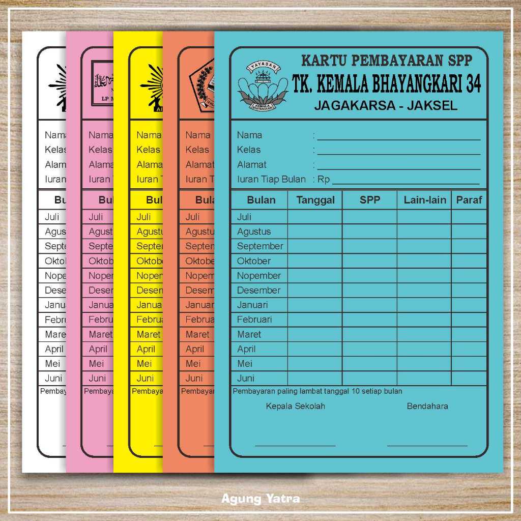 

Kartu SPP / kartu iuran sekolah TK KB RA SPS MI SD MTS SMP