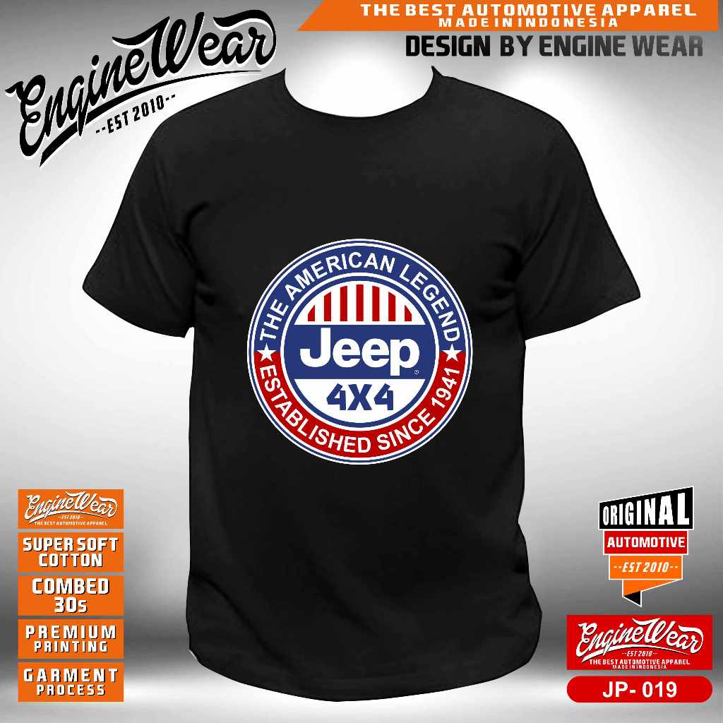 Kaos Jeep tshirt Baju Offroad 4x4 4WD wrangler rubicon JK willys CJ7 otomotif jeep blt