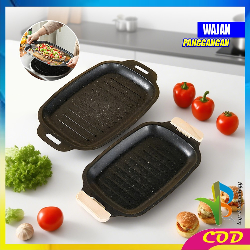 RB-C1338 Wajan Panggangan Panjang Portabel Grill Pan Korea Datar BBQ Anti Lengket Tahan Panas / Panc