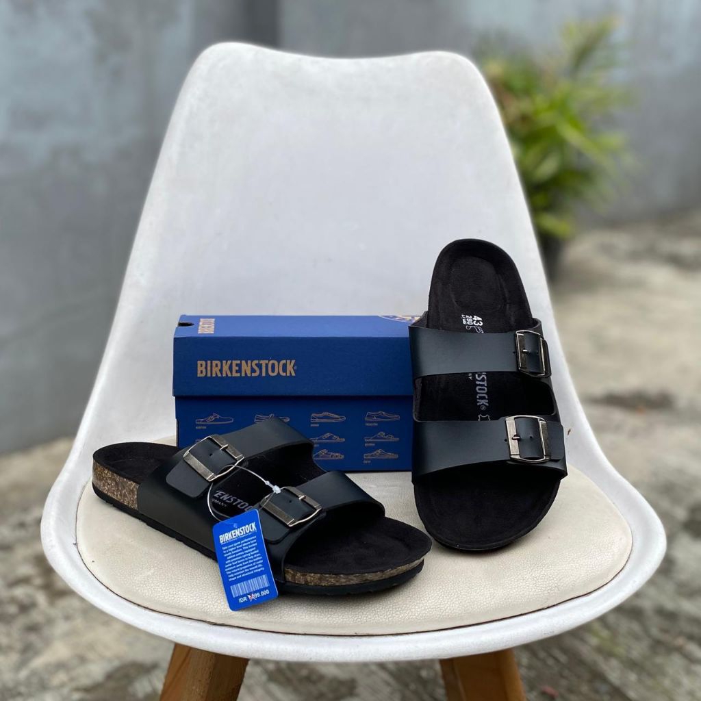 sandal slide double strap pria sandal kulit sandal kasual pria terbaru