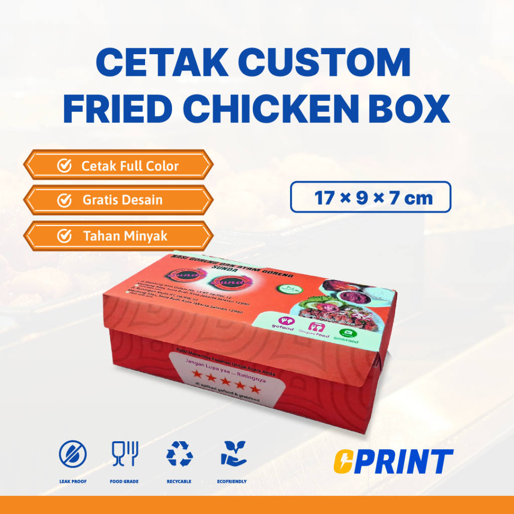 

Box Fried Chicken (17x9x7cm) Custom Full Colour – Bahan Ivory 290gr