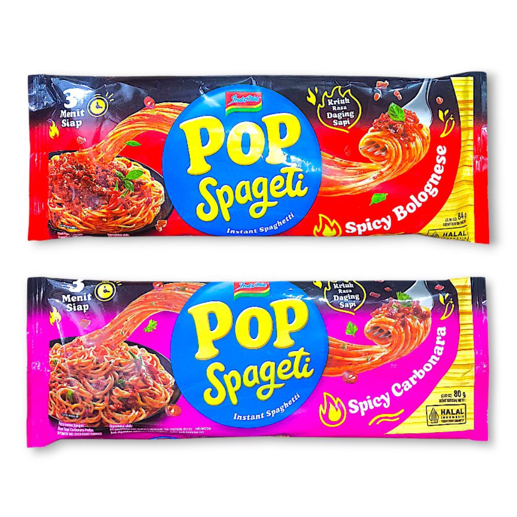 

Indomie POP SPAGETI 84g - Spageti Instan Spicy Bolognese & Carbonara Ala Restoran Italia - Beli Banyak = Makin Murah!!!