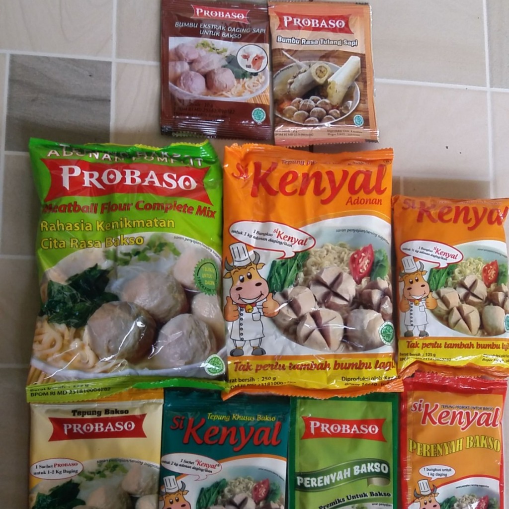 

Tepung Premiks Adonan Bakso / Baso Probaso Meatball Flour Mix 250 Gr Varian Komplit, Khas Solo, Iga Sapi, Bumbu Kuah Sapi Rasa Sumsum Sapi 65 Gr, Royco 100 Gr Kuah Bakso, Mamasuka Bumbu Kuah Bakso