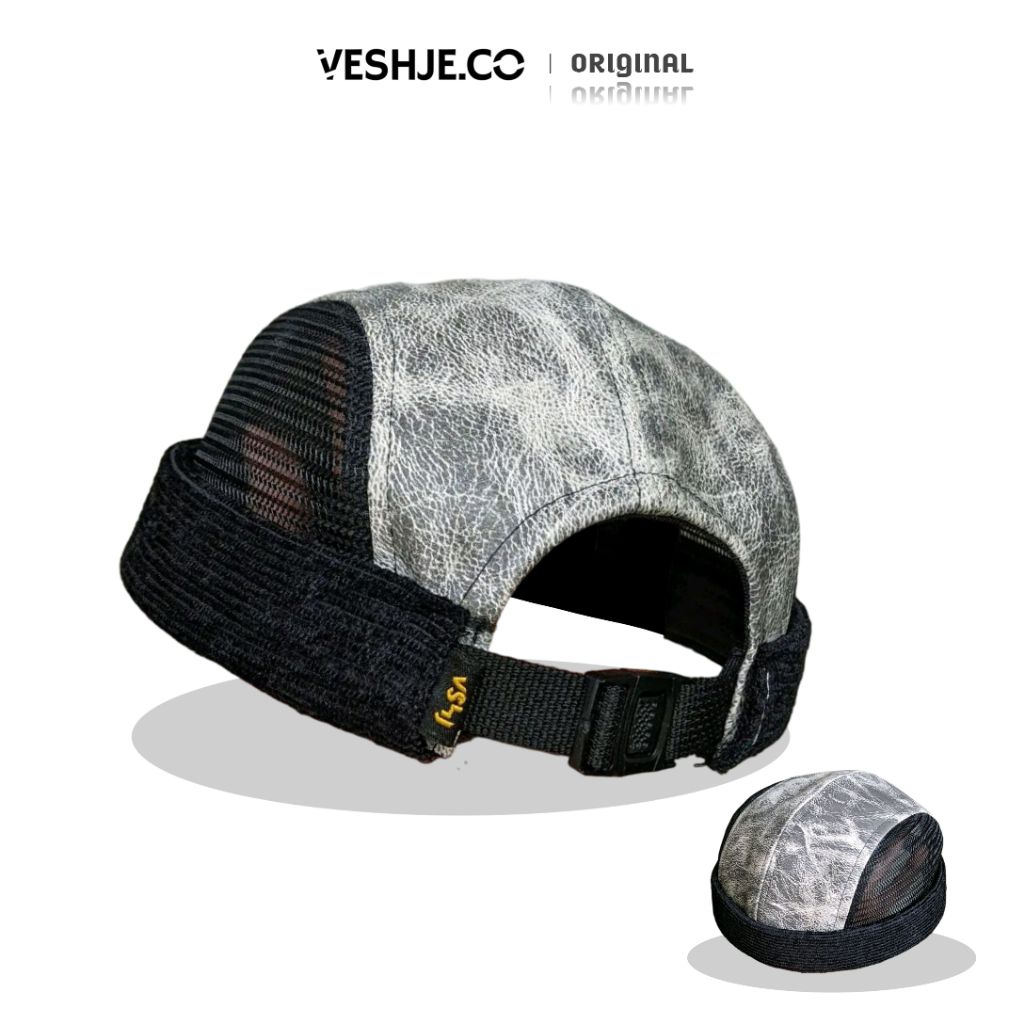 VESHJE.CO Miki Hat Peci 4 Panel Kulit Corak Abu