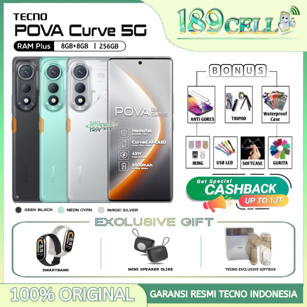 TECNO POVA CURVE 5G RAM [8/256GB] - Tecno PovaCurve 5G [RAM 8+8GB Extended] GARANSI RESMI TECNO