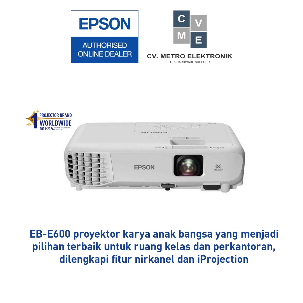 Proyektor EPSON EB-E600 EBE600 EB E600 XGA 3LCD 3400 Lumens TKDN Split Screen VGA HDMI Garansi Resmi